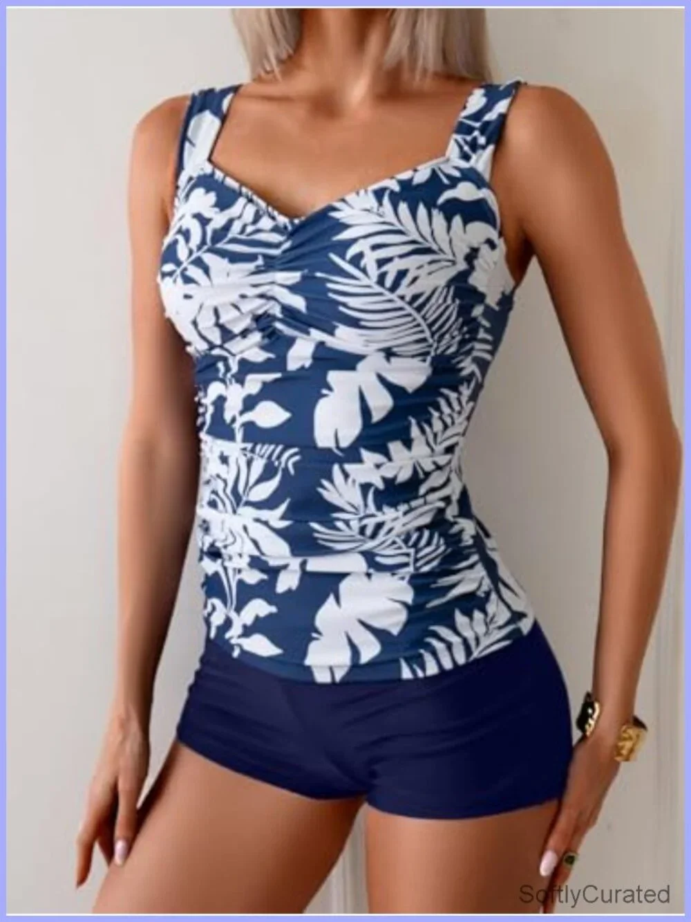Tummy Control Tankini Swimsuit with Shorts Push Up Modest Two Piece